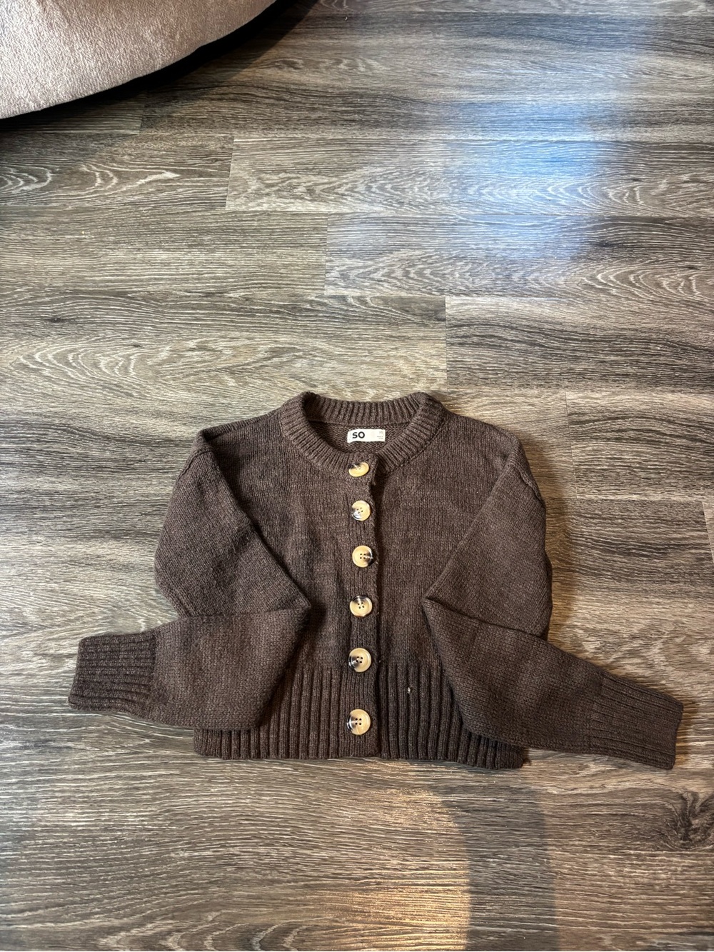 SO Chocolate Brown Button-Front Cropped Cardigan
